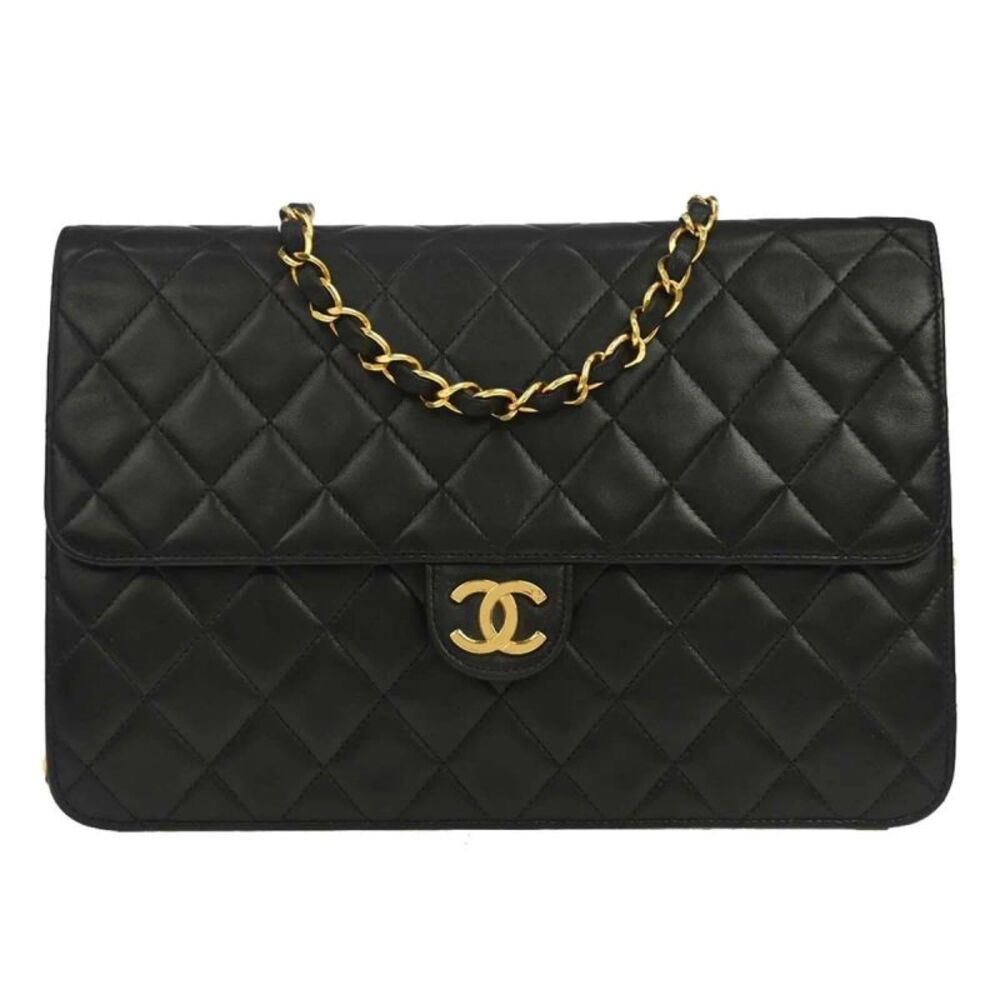 Chanel Vintage Classic Flap Quilted Lambskin Black Leather Shoulder Bag Bag